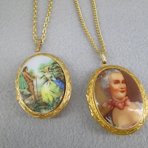 Gold Engravable Locket Necklace&gt;Choice of 2 Designs&gt;Gold Picture Locket, Picturesque Monogram locket, Keepsake, Vintage, Initial, Photo