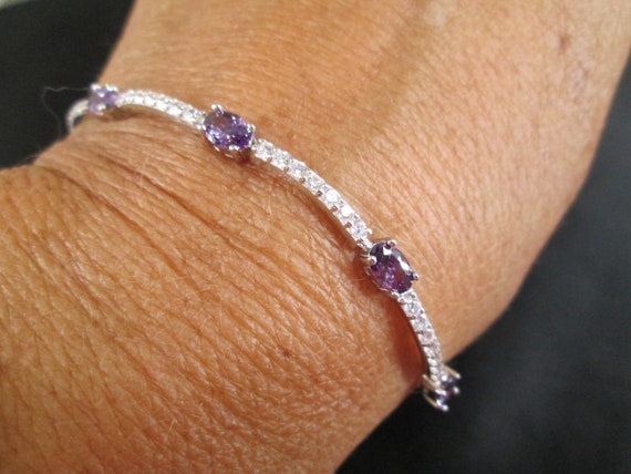 Sterling"Diamond and AMETHYST" Bracelet>Amethyst … - image 2