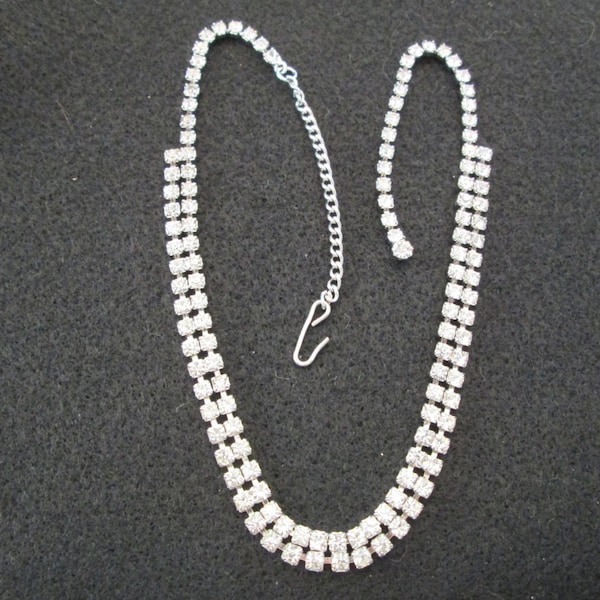 Weiss Double Strand Rhinestone Choker>>Glitzy and Oh So Beautiful> 1950's Vintage> Adjustable Length> New old stock, never worn