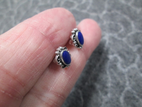 LAPIS Stud Earrings>Small Lapis and Sterling Silv… - image 2