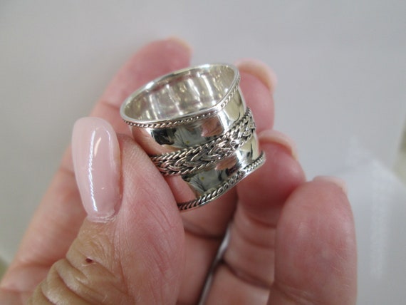 Sterling Wide Ring>925 Bali Band,Sterling Cigar B… - image 6