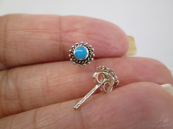 Small 925 Solid Sterling TURQUOISE Stud Earrings>… - image 6