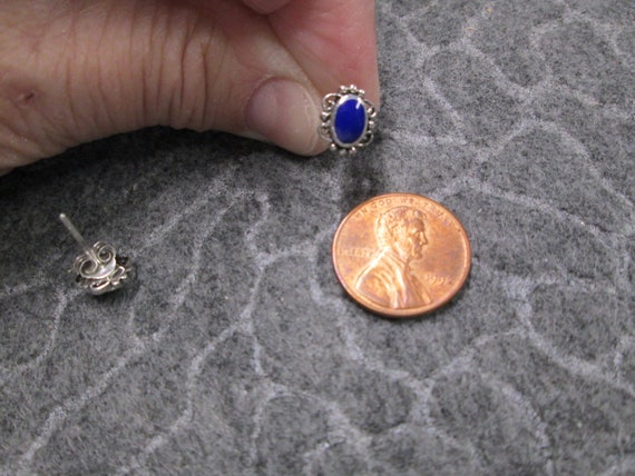 LAPIS Stud Earrings>Small Lapis and Sterling Silv… - image 4