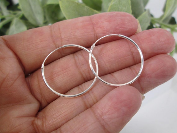 925 Sterling Silver Hoop Earrings> 1.2mm X 25mm  925 Endless Hoops,Nice mid size>925 Hoops,Endless Hoop Earrings,Sterling Hoops,Everday Hoop