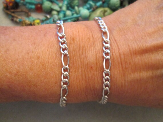 Sterling Silver Figaro Link Charm Bracelet>Dainty Silver Bracelet,Sterling Figaro Bracelet,7" Bracelet,Sterling Chain Stacking Bracelet
