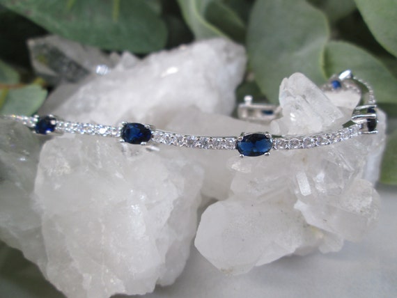 925 Sterling & "Diamond and BLUE SAPPHIRE" Bracel… - image 2