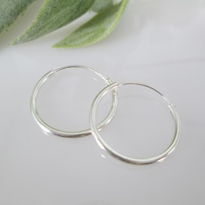 Small Sterling Silver Hoop Earrings>1.5mm X 20mm 925 Hoops,Endless Hoops,925 Endless Hoop Earrings,Narrow Hoops,Everyday Hoops,Thin Hoops