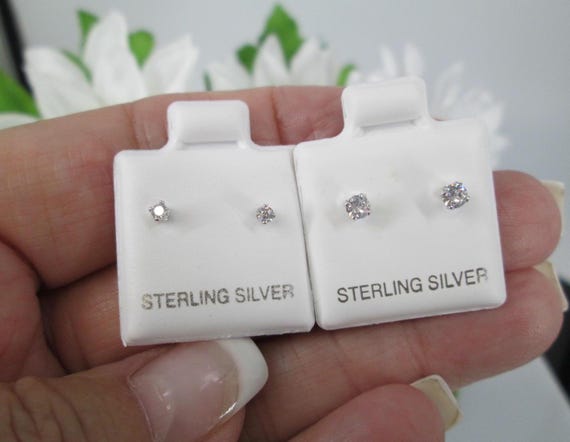 Tiny Sterling Silver CZ Stud Earrings>Children's … - image 1