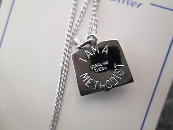 STERLING Silver METHODIST cross/medal Necklace>92… - image 2