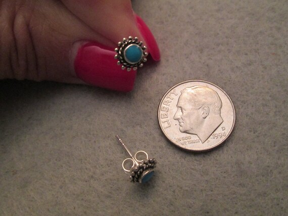 Small 925 Solid Sterling TURQUOISE Stud Earrings>… - image 4