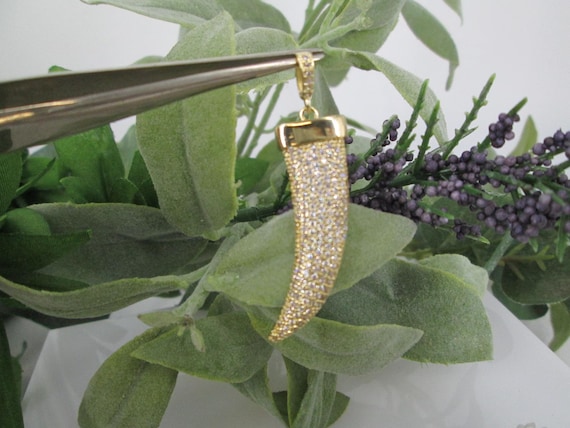 Gold Tusk Pendant>18kt.Gold Filled Large Tusk Pendant,Sparkling CZ Tusk Pendant,Hypoallergenic,Water Resistant,Nickel Free>Gold CZ Tusk