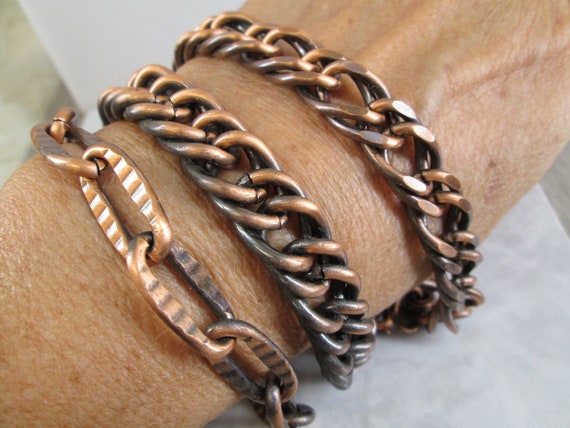 Solid Copper Bracelet>Heavy Copper Link Bracelet,Men's Copper Bracelet,Copper Link Bracelet,Burnished Copper,8" Long,Copper Women's Bracelet