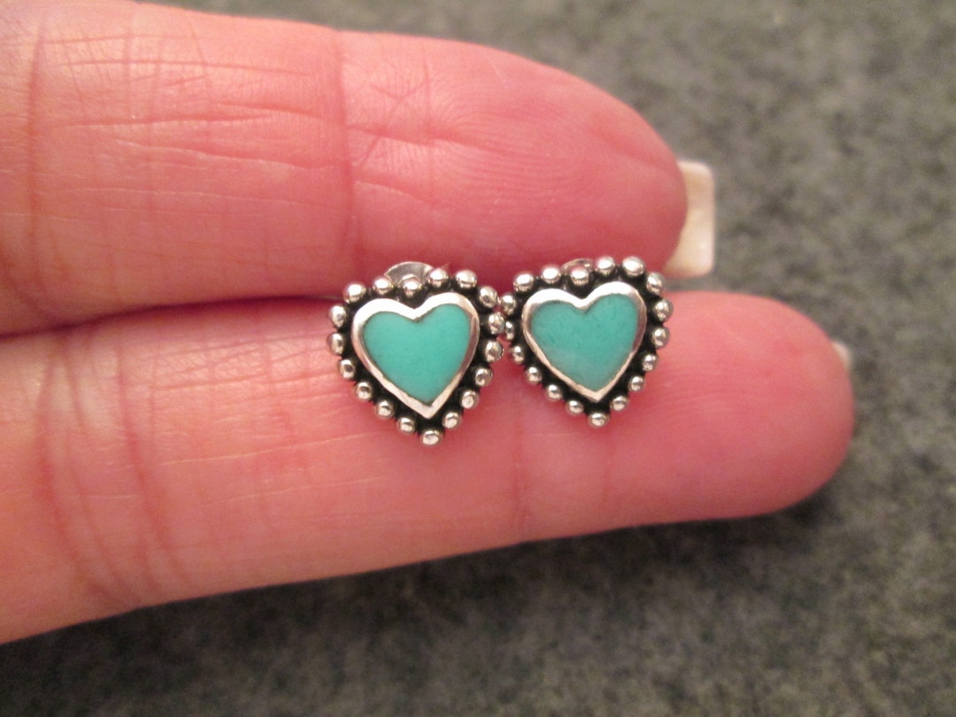 Sterling Silver TURQUOISE HEART Stud Earrings925 Turquoise Studs,native