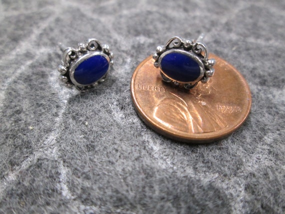 LAPIS Stud Earrings>Small Lapis and Sterling Silv… - image 5