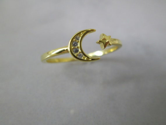 Gold Celestial Moon/Star Ring>Dainty 14kt.gold Ov… - image 4