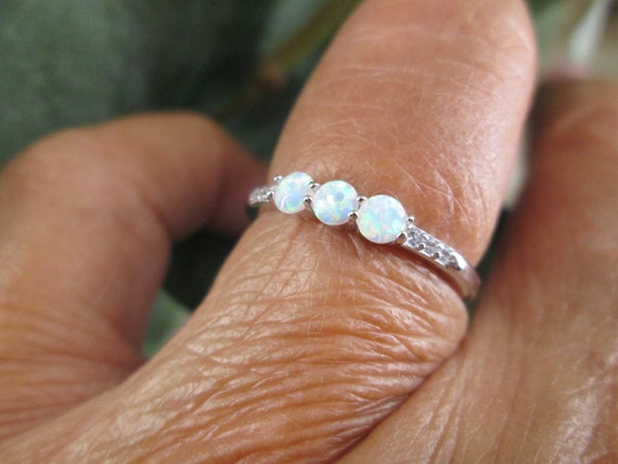 Dainty Opal Ring>925 Sterling Opal Bar Ring,Opal … - image 6