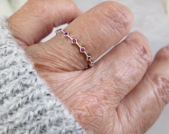 Dainty RUBY Eternity Band Ring>925 Sterling RUBY Ring,Sterling Ruby Ring,925 ring,Minimalist,Anniversary,Wedding,Birthstone ring,Non Tarnish