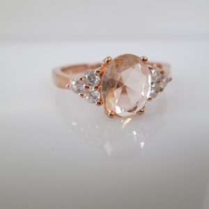 Rose Gold Morganite Ring14kt.Rose Gold over Sterling Silver ring,Morganite ring,Morganite and CZ ring, Morganite Jewelry,Engagement ring image 6