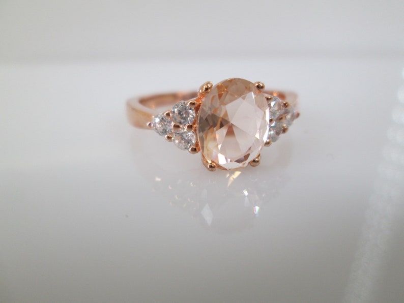 Rose Gold Morganite Ring14kt.Rose Gold over Sterling Silver ring,Morganite ring,Morganite and CZ ring, Morganite Jewelry,Engagement ring image 6