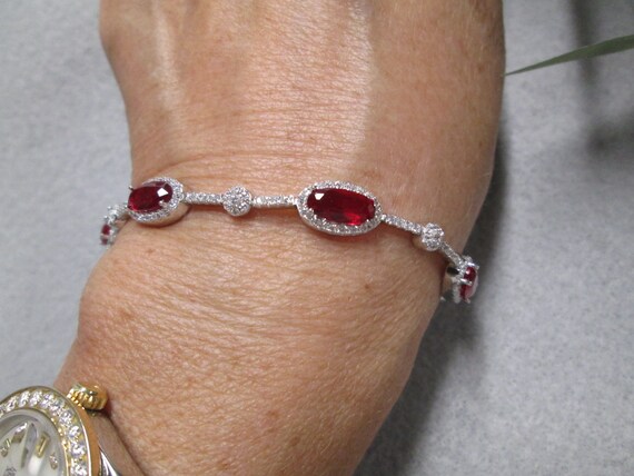 Sterling"Diamond and Aquamarine" Tennis Bracelet>… - image 7