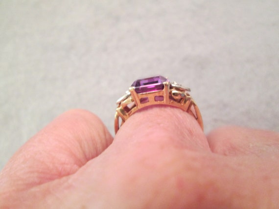 Solid 10kt.Gold Amethyst and Diamond Ring>Amethys… - image 4