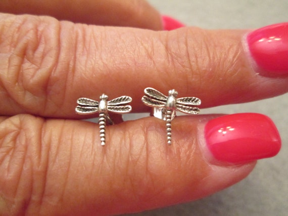 DRAGONFLY Stud Earrings>925 Sterling Silver Drago… - image 1