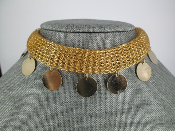 Gold MESH CHOKER/Necklace>Vintage Mesh Choker wit… - image 1
