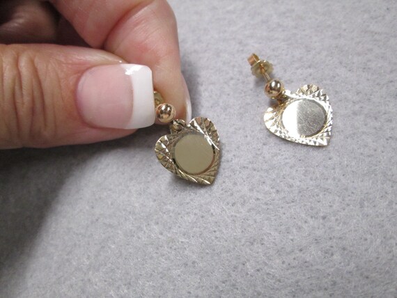 Solid 14kt.Gold Heart Earrings>Engravable Pierced… - image 1