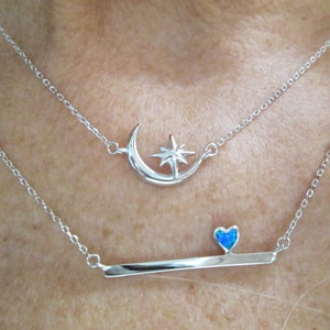 Crescent Moon and Star Necklace&gt;Dainty Sterling Silver Moon and Star necklace,Crescent Moon,Star necklace,925 Silver Celestial Necklace