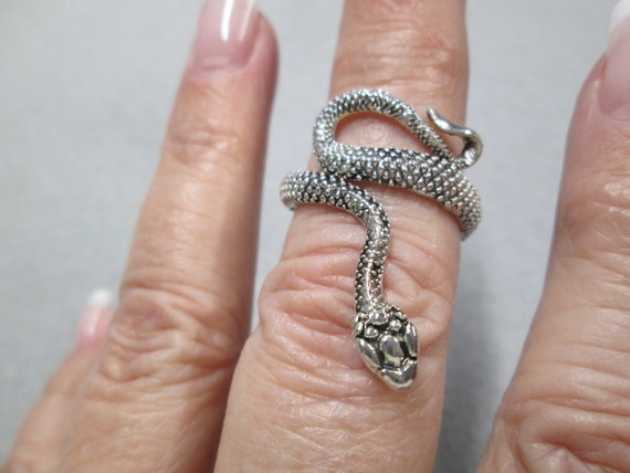 Rare Vintage 70's SNAKE Ring> Etched Silver>Great… - image 1