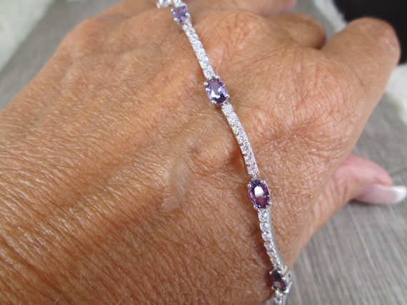 Sterling"Diamond and AMETHYST" Bracelet>Amethyst … - image 1