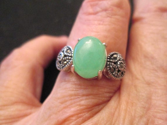 Sterling Silver Quartz Ring with Marcasite>Dainty… - image 1