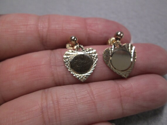 Solid 14kt.Gold Heart Earrings>Engravable Pierced… - image 2