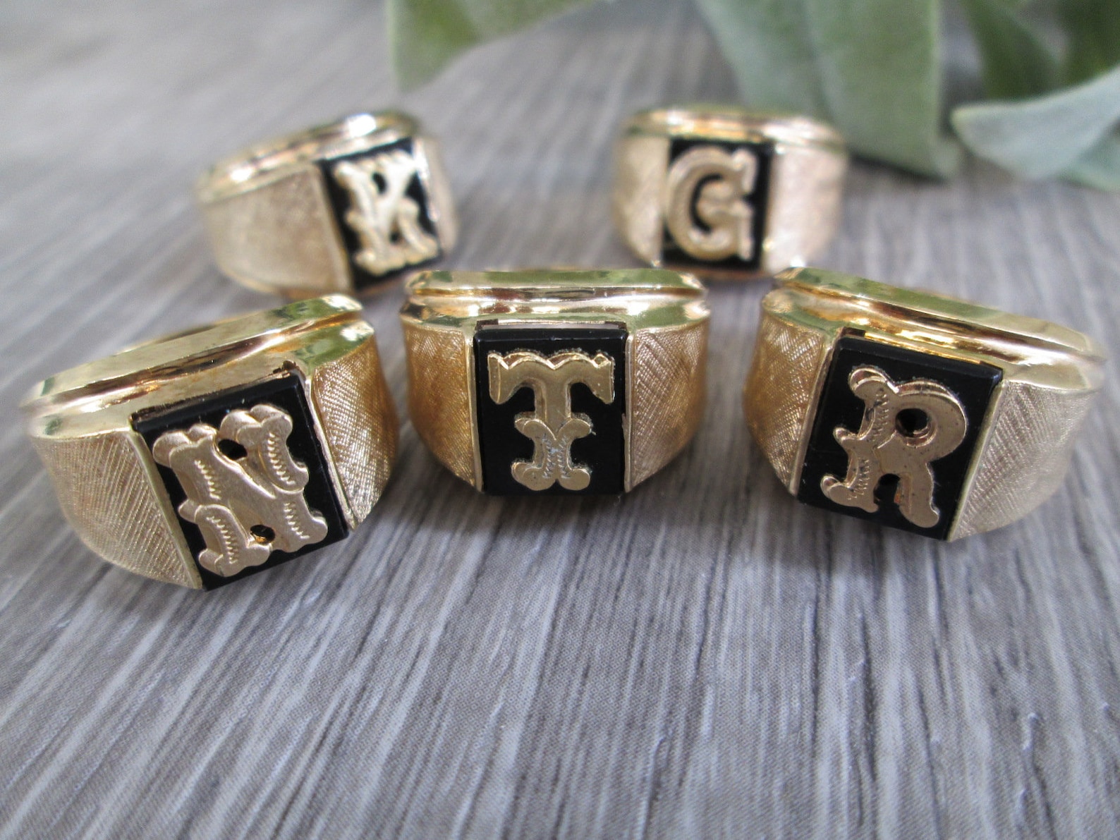 Men's/boy's 10ktgf.gold INITIAL Rings>genuine Onyx>various Sizes and ...
