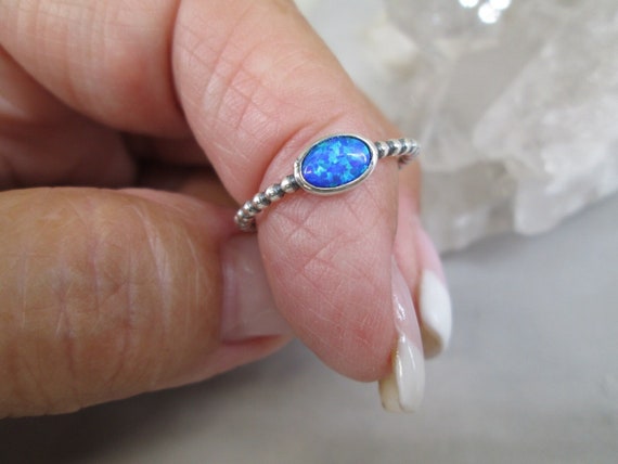 Opal Ring>925 Sterling Opal ring,Beaded Silver Ring,925 Sterling Silver ring,Bali, Boho Chic,Dainty OPAL ring,925 sterling rings,Blue Opal