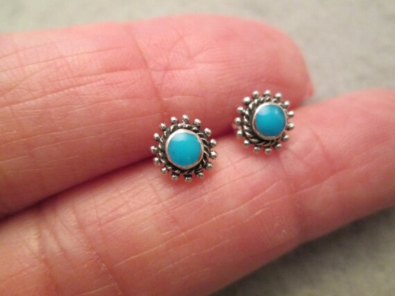 Small 925 Solid Sterling TURQUOISE Stud Earrings>… - image 3