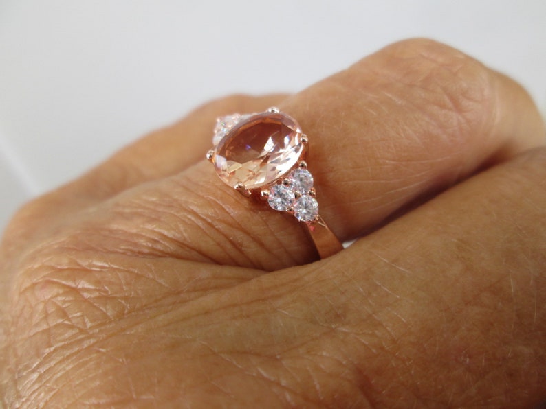 Rose Gold Morganite Ring14kt.Rose Gold over Sterling Silver ring,Morganite ring,Morganite and CZ ring, Morganite Jewelry,Engagement ring image 4