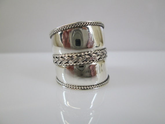 Sterling Wide Ring>925 Bali Band,Sterling Cigar B… - image 2