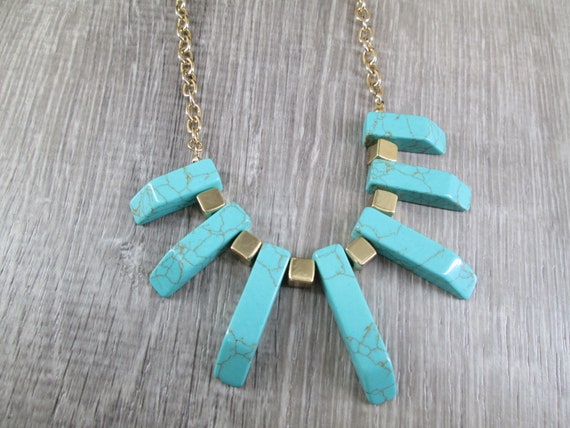 Turquoise Necklace>Spike necklace,Gold and Turquo… - image 2