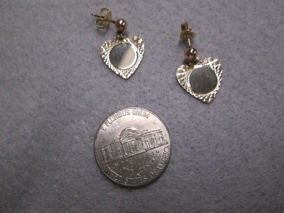 Solid 14kt.Gold Heart Earrings>Engravable Pierced… - image 3