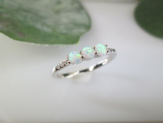 Dainty Opal Ring>925 Sterling Opal Bar Ring,Opal … - image 1