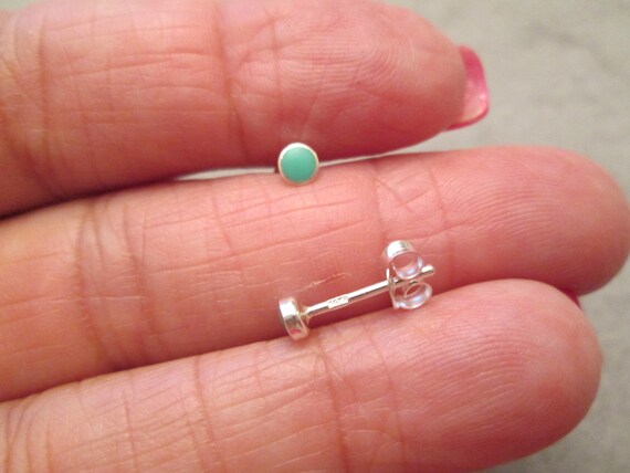 Tiny Sterling Silver TURQUOISE Stud Earrings>925 … - image 3
