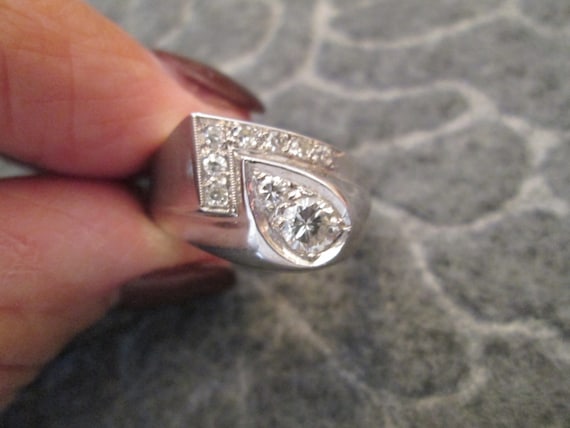 Solid 14kt.White Gold Genuine DIAMOND Men's Ring>… - image 1