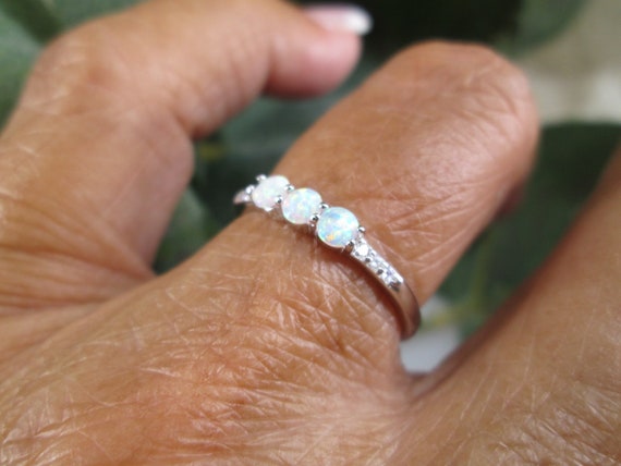Dainty Opal Ring>925 Sterling Opal Bar Ring,Opal … - image 3