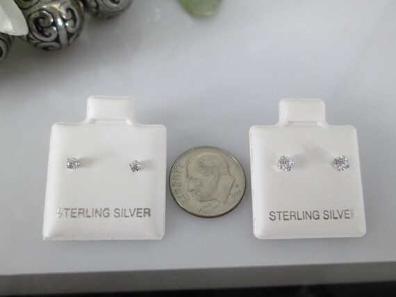 Tiny Sterling Silver CZ Stud Earrings>Children's … - image 2