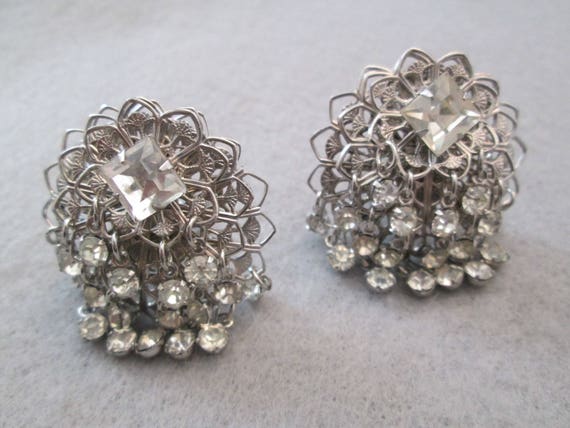 Vintage Rhinestone Earrings>Clip on Rhinestone Ea… - image 2