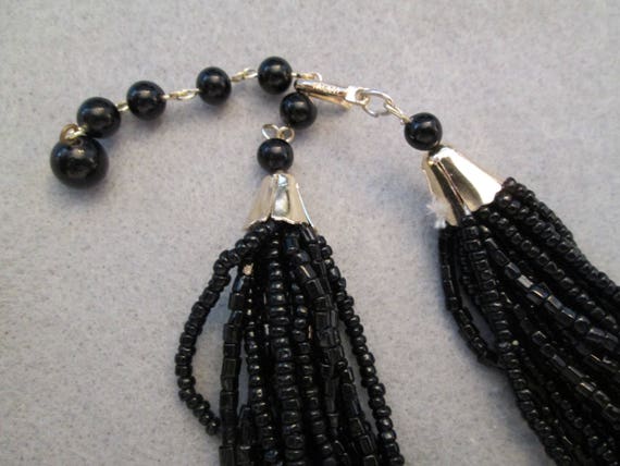 Vintage 1950's Black Beaded 16 Strand Necklace> 1… - image 4