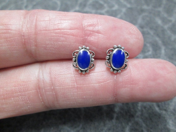 LAPIS Stud Earrings>Small Lapis and Sterling Silv… - image 1
