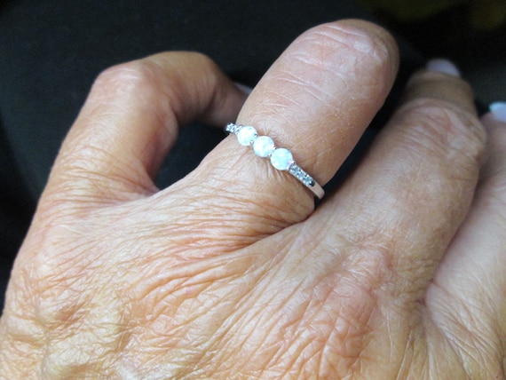 Dainty Opal Ring>925 Sterling Opal Bar Ring,Opal … - image 5