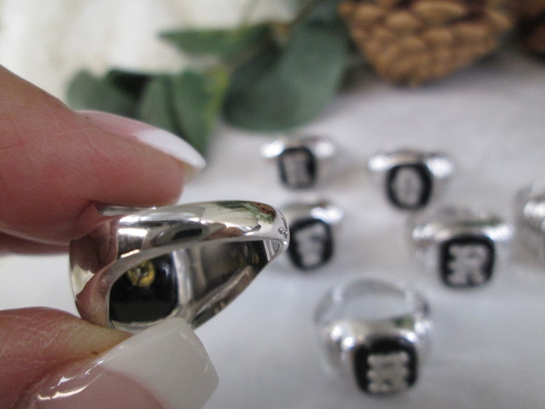 Boy Rings Size 7 STERLING Silver INITIAL Rings>boy's/men's Genuine ONYX Initial Ring ...